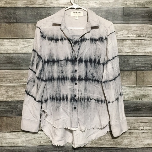 Cloth & Stone Tie Dye Button Shirt Women’s S Gray Raw Hem Lyocell Tencel - Picture 3 of 10